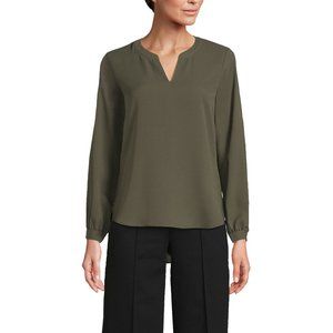 Land's End NWT -  W's Shirred Long Sleeve Split Neck Blouse - Forest Moss -  10